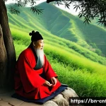 공자의 생애 - **Confucius Teaching in a Serene Landscape:**
    A venerable Confucius, depicted as a wise, elderly...