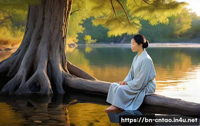 유교의 철학적 주제 - **Prompt:** A serene, gender-neutral individual in their late 40s, dressed in a simple, modest light...