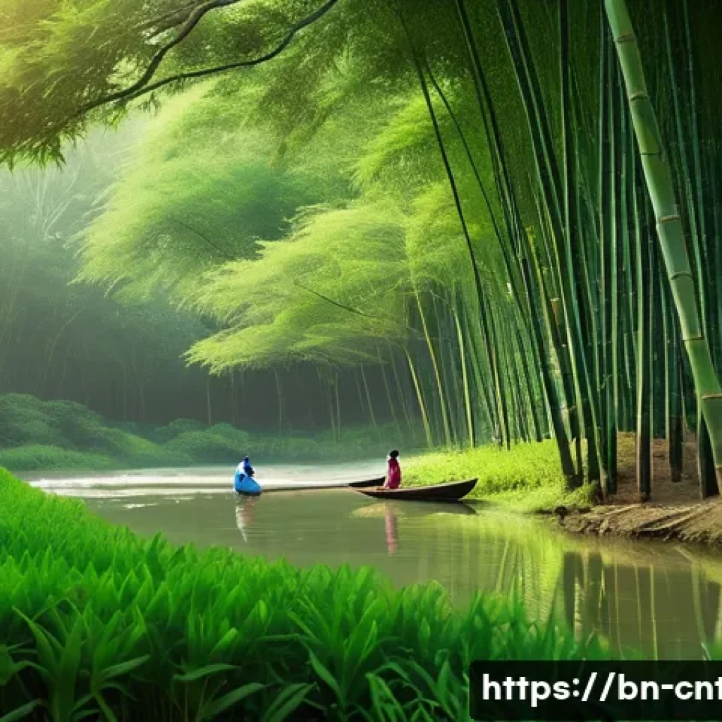 도교와 유교의 관계 - A serene natural landscape illustrating the harmonious flow of nature with a traditional Bengali fam...