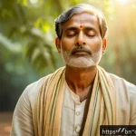 도교와 기공 - A serene Bengali man practicing ancient breathing exercises outdoors at sunrise, wearing loose comfo...